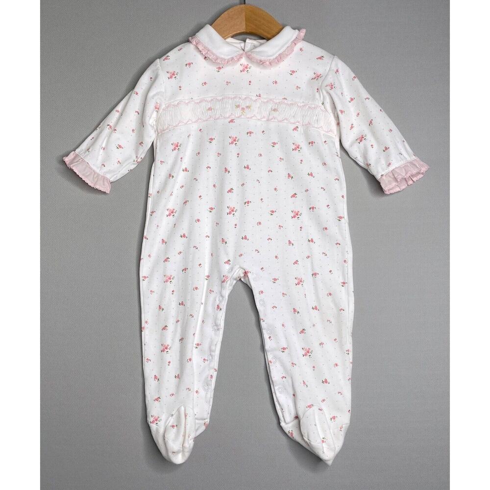 Baby Pink Floral Footed One-Piece with Ruffle Trim